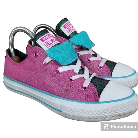 Converse Double Tongue Youth Sz 3 Pink Blue Glitter 656035F Unicorn Mermaid Low - Picture 1 of 11